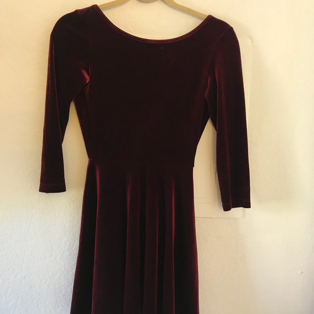 Maroon American Apparel Velvet Skater Dress Size M - Picture 2 of 4
